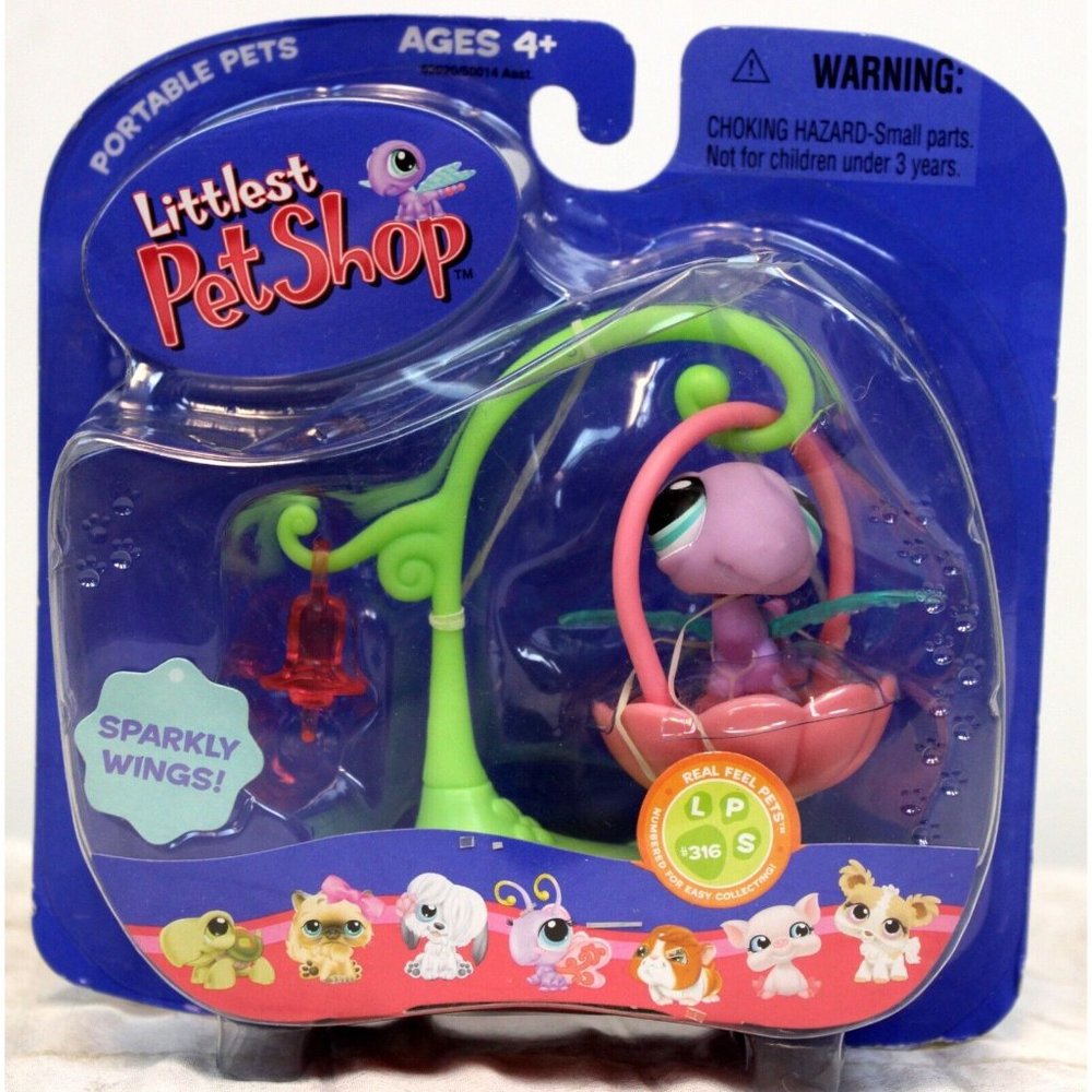 LPS Littlest Pet Shop Portable #316 Dragonfly Sparkly Wings Bobble Swing Bell